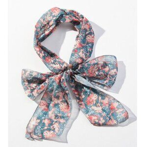Anthropologie Blue and Orange Hair Scarf Floral Design